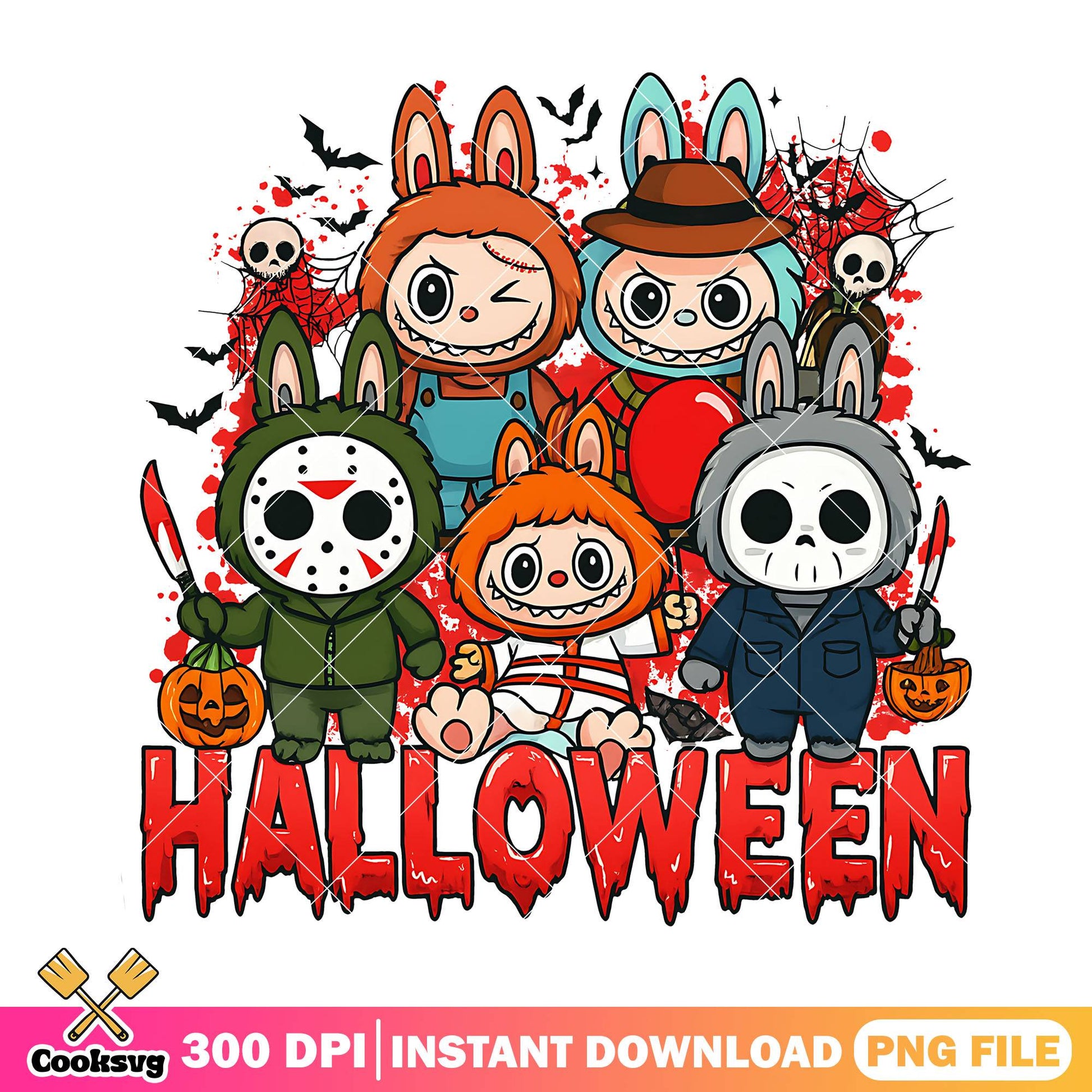 Halloween killers labubu png, halloween art png, labubu friends png