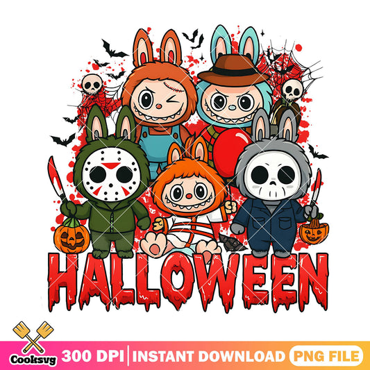 Halloween killers labubu png, halloween art png, labubu friends png