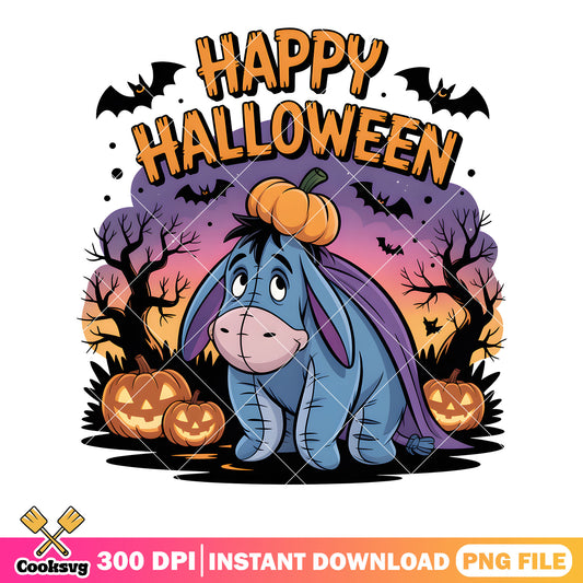Halloween poster eeyore png, disney halloween png, disney eeyore png