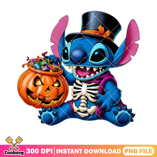 Halloween stitch pumpkin png, disney halloween png, skeleton costume png