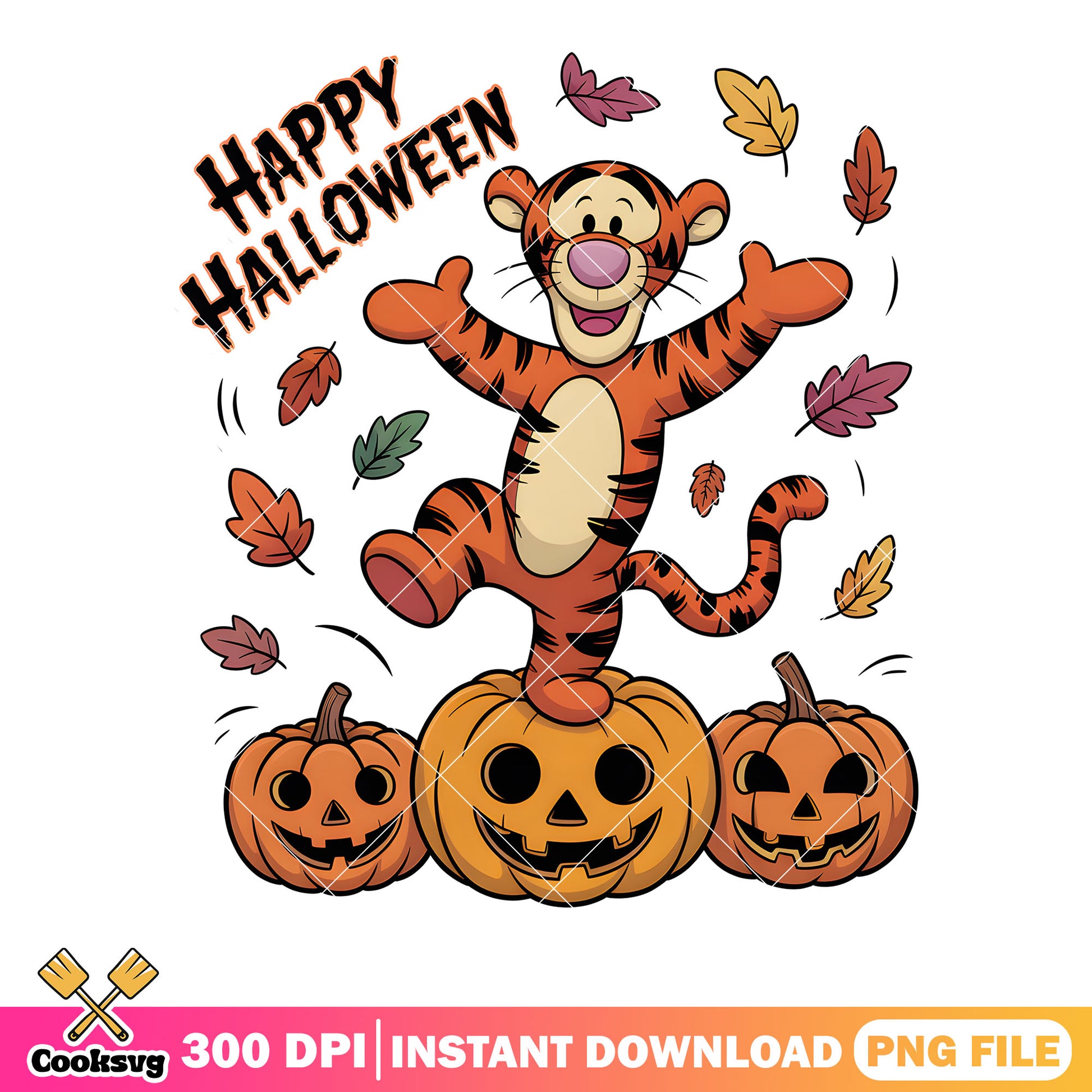 Halloween vibes tiger poster png, pooh poster png, spooky halloween png