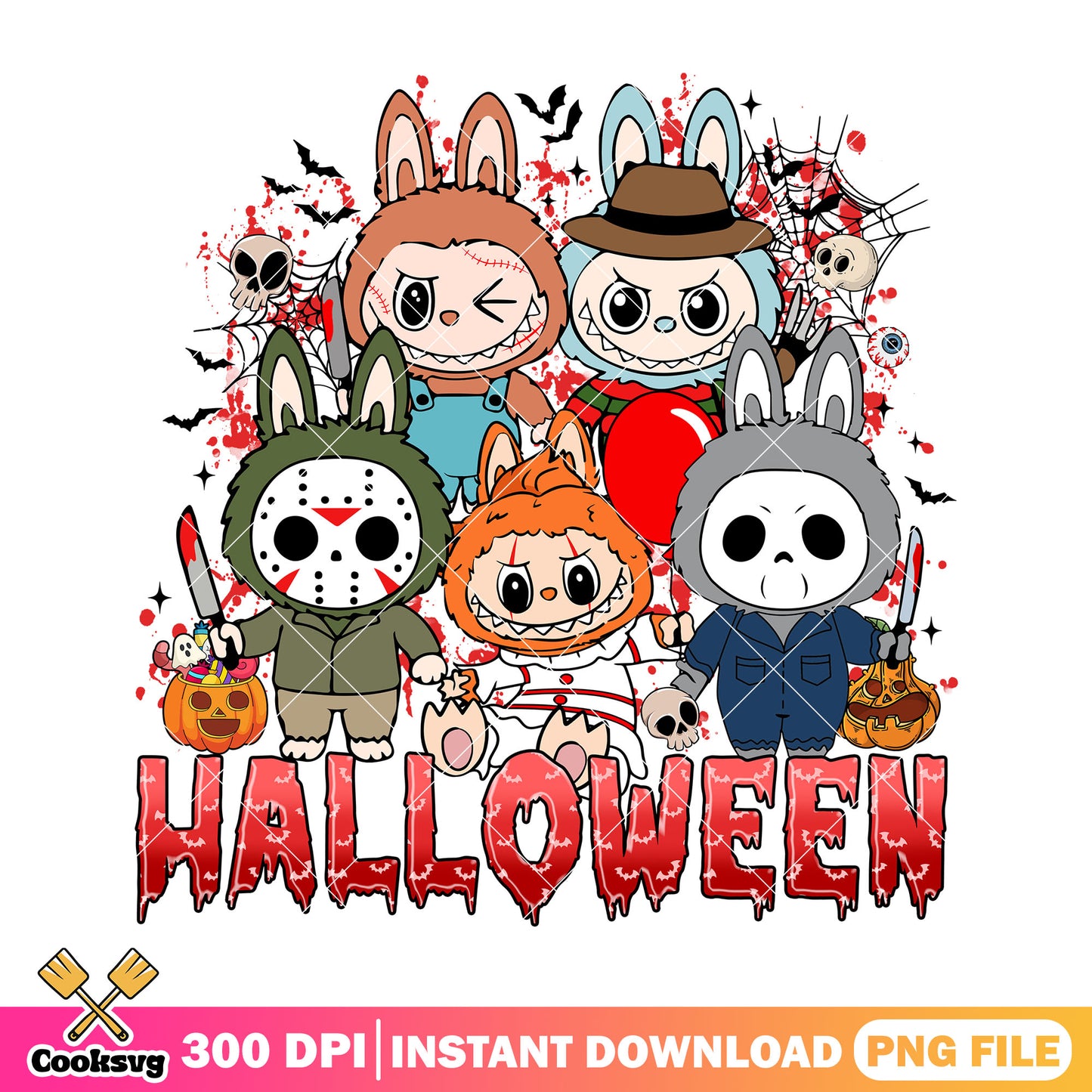 Halloween with labubu art png, labubu halloween png, scary dolls png