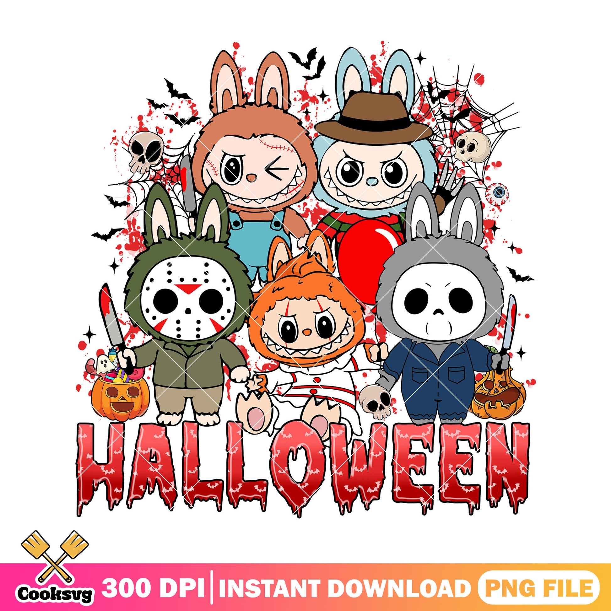 Halloween with labubu art png, labubu halloween png, scary dolls png