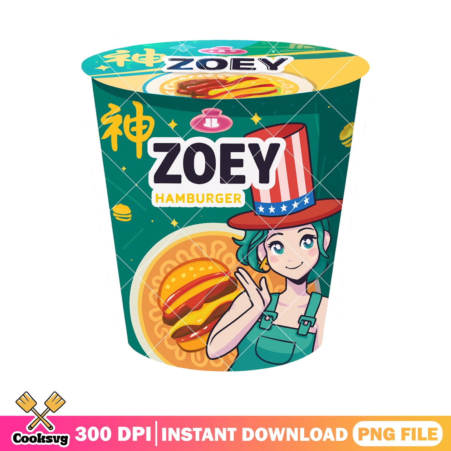 Hamburger zoey png, huntrix ramyeon png, zoey huntrix png