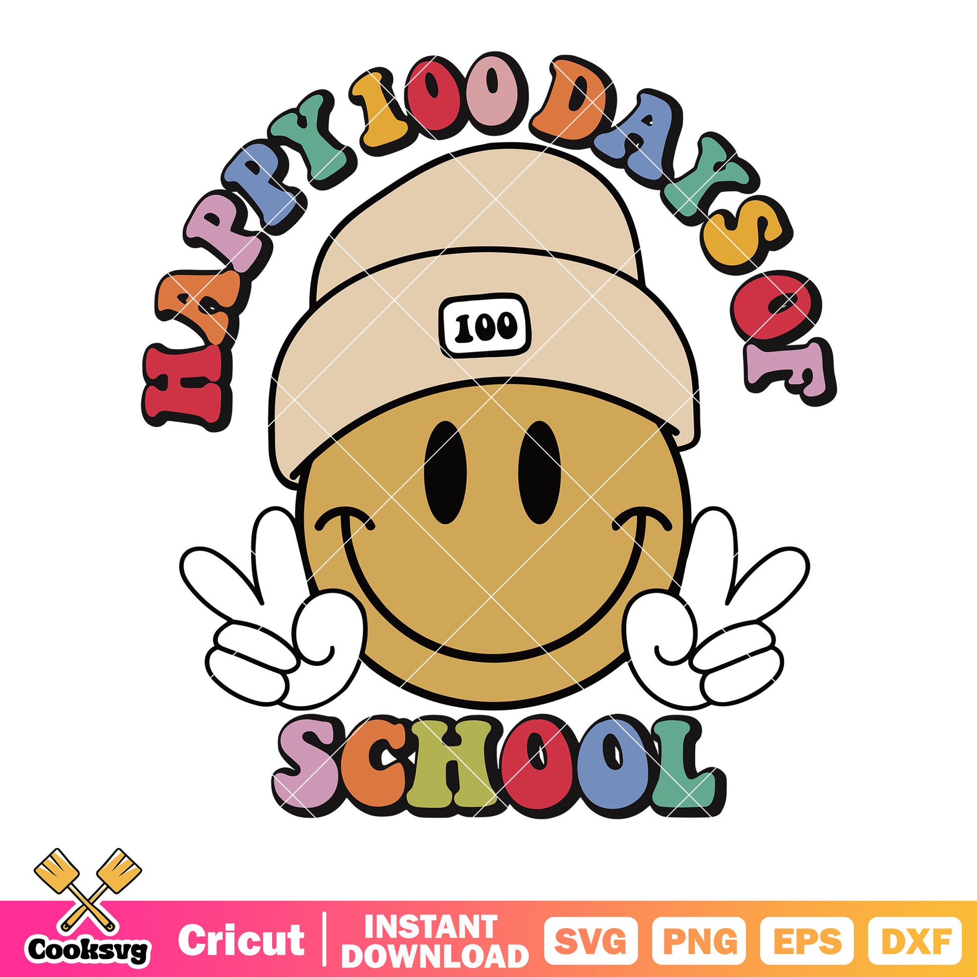 Happy 100 day of school svg, smile icon svg, peace sign svg