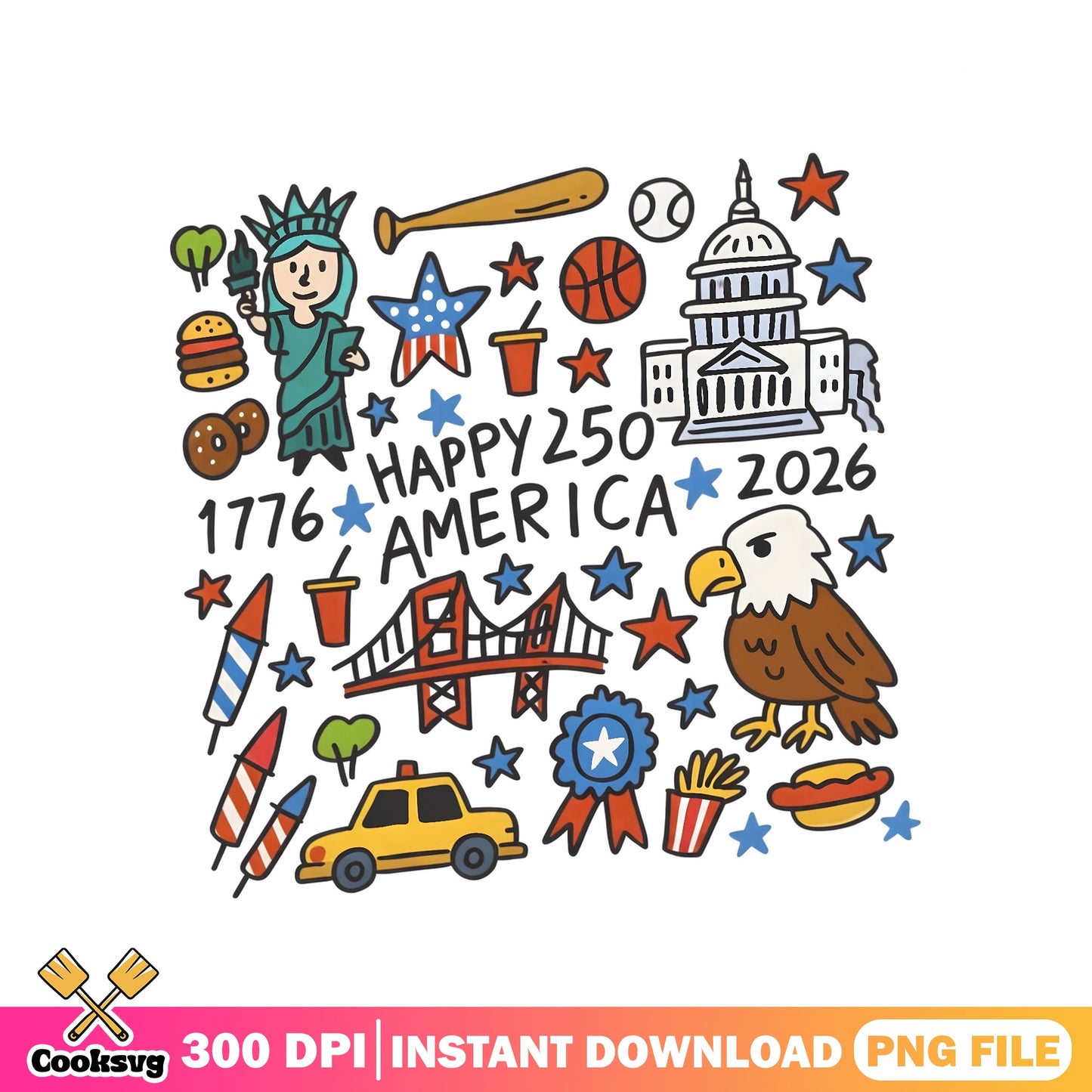 Happy 250th America 1776 2026 PNG, 4th Of July PNG, Patriotic PNG