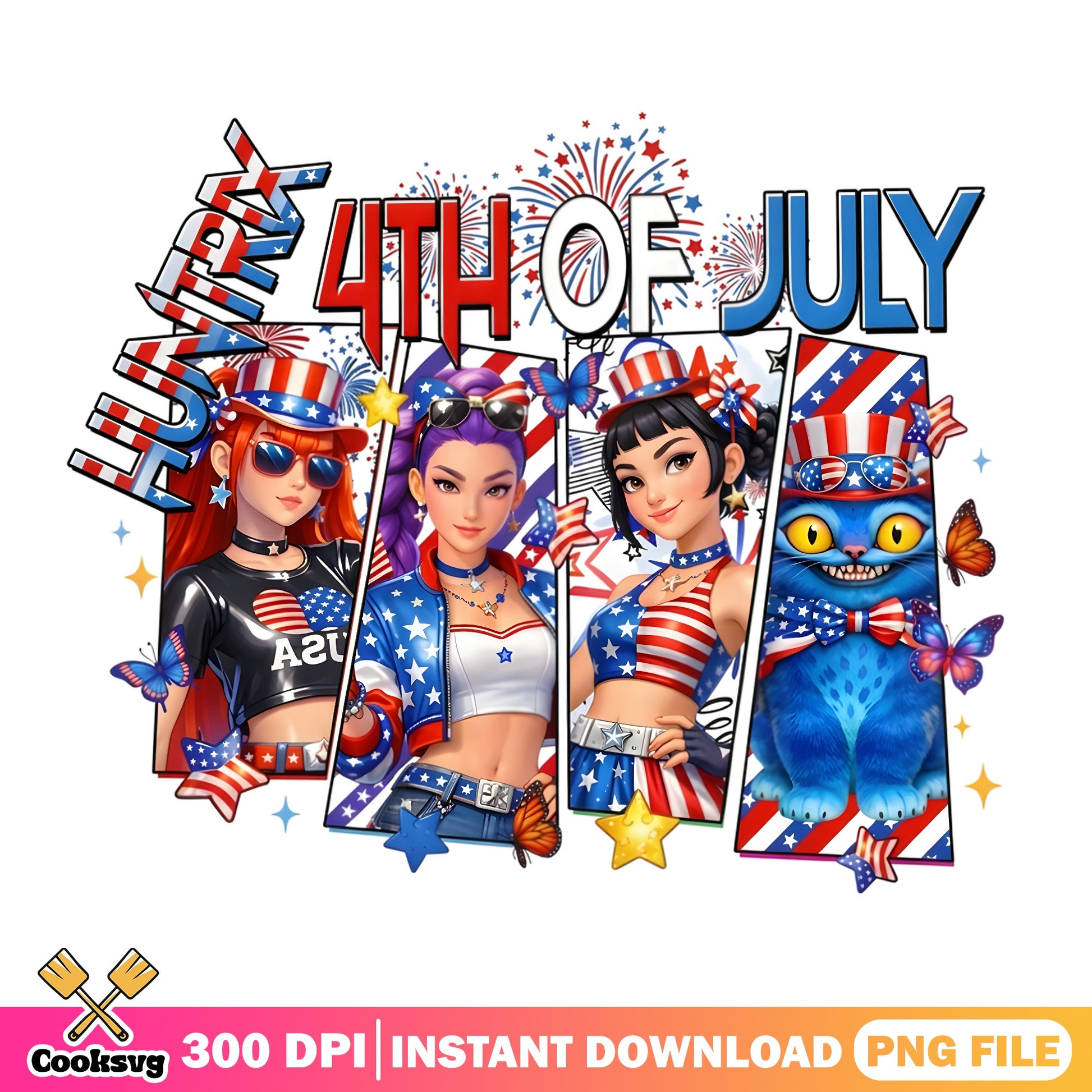 Happy 4th Of July Girls PNG, Patriotic Women PNG, USA PNG