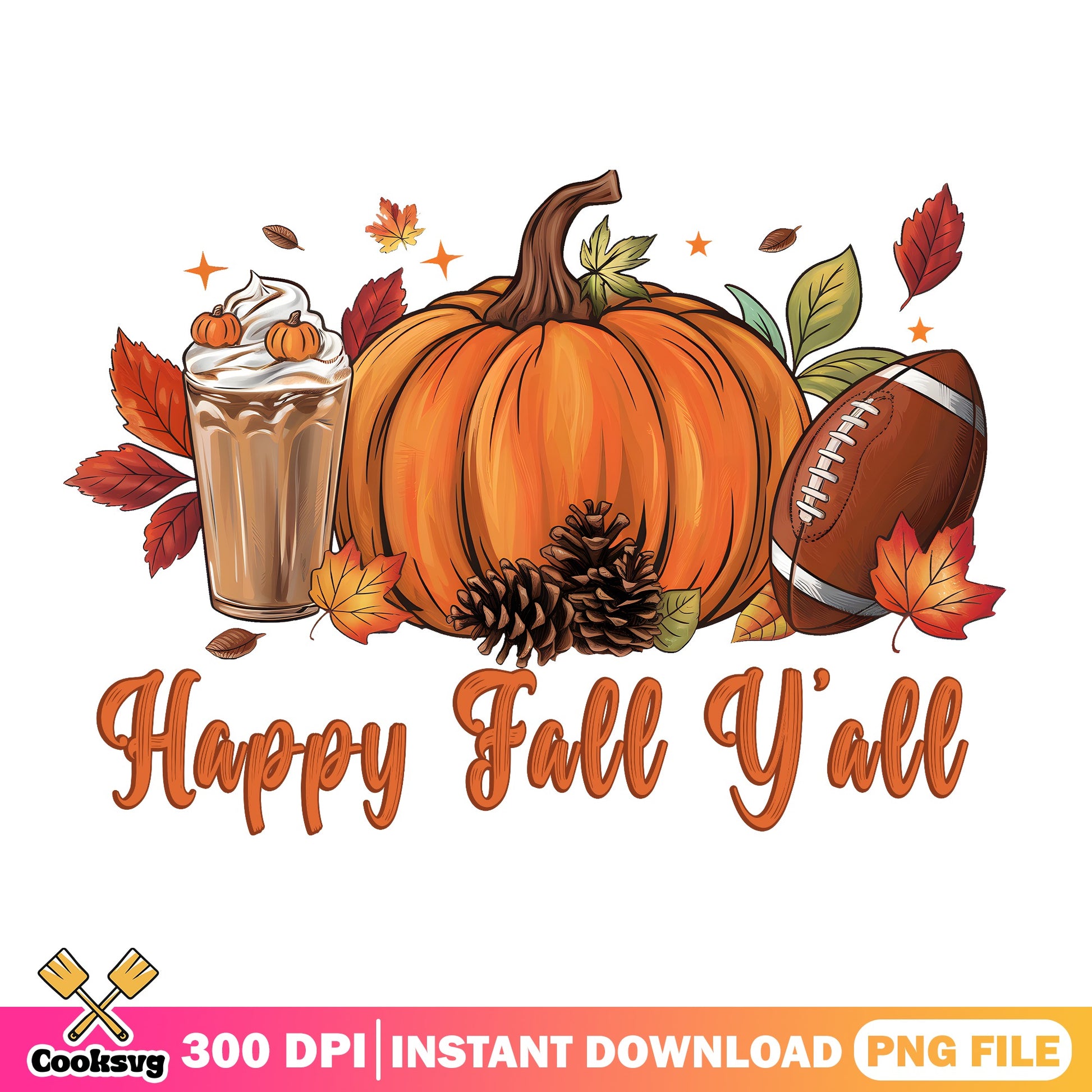 Happy Fall Yall PNG, Pumpkin Football Fall PNG, Autumn PNG