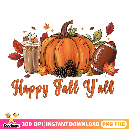 Happy Fall Yall PNG, Pumpkin Football Fall PNG, Autumn PNG
