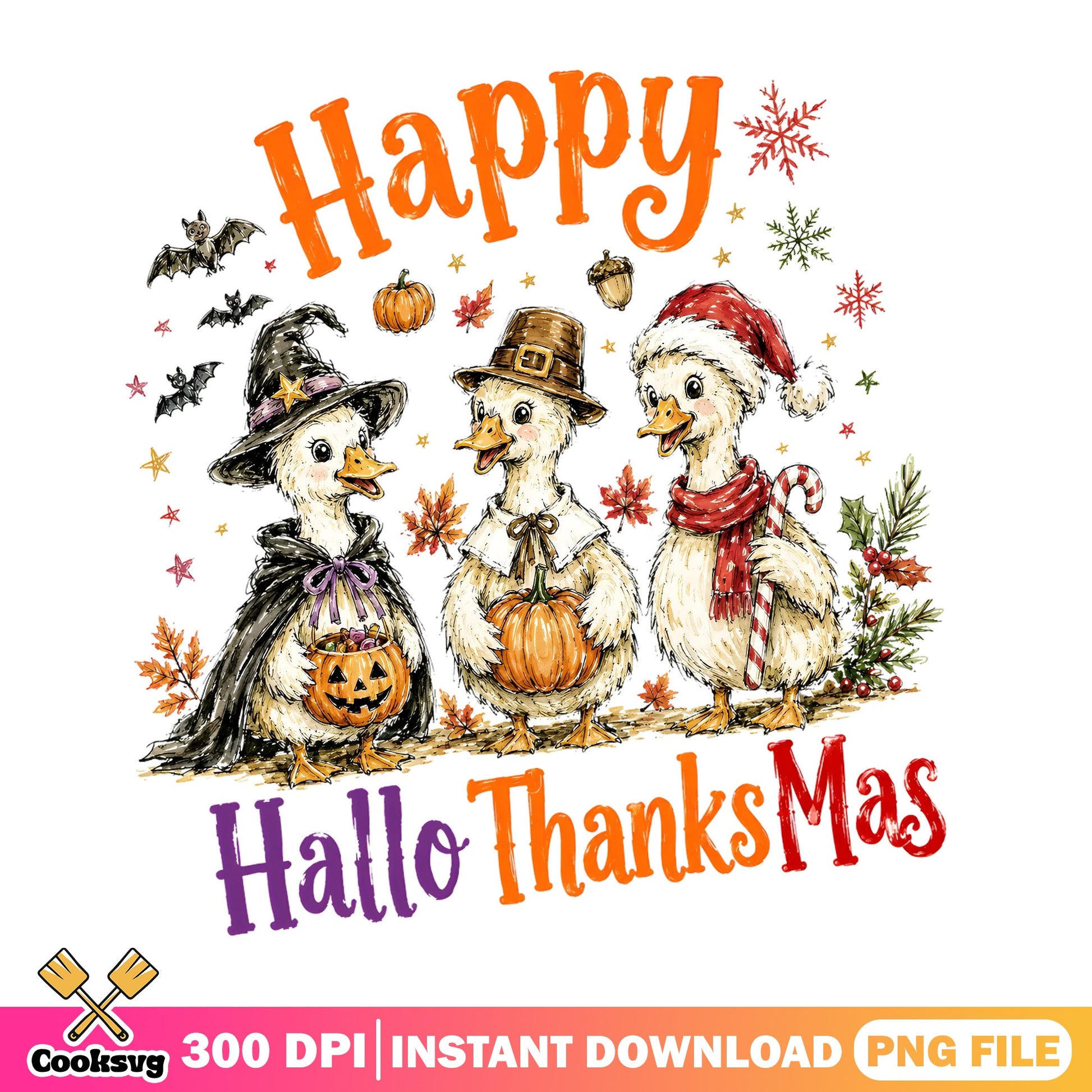 Happy Hallothanksmas Duck PNG, Funny Duck PNG, Holiday PNG
