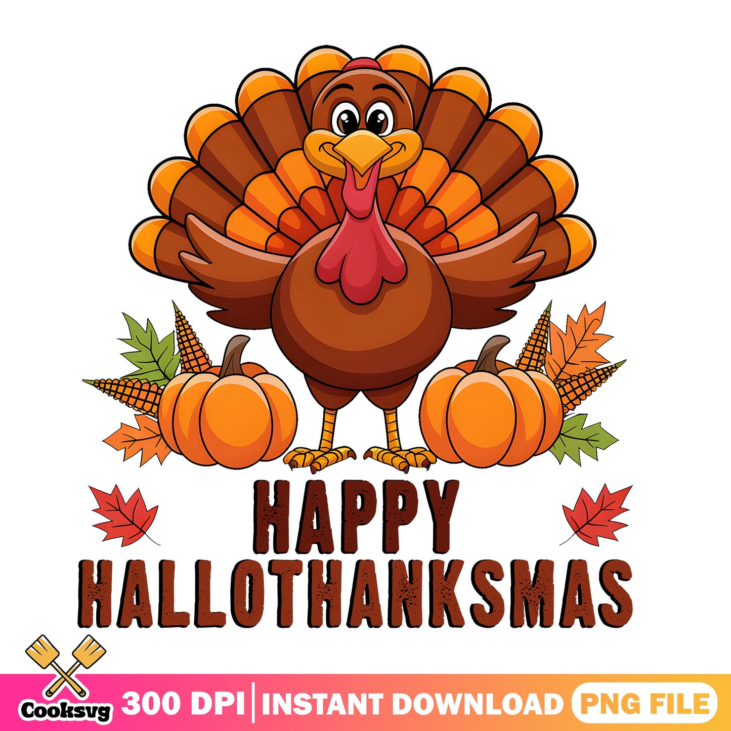Happy Hallothanksmas Turkey PNG, Thanksgiving PNG, Fall PNG