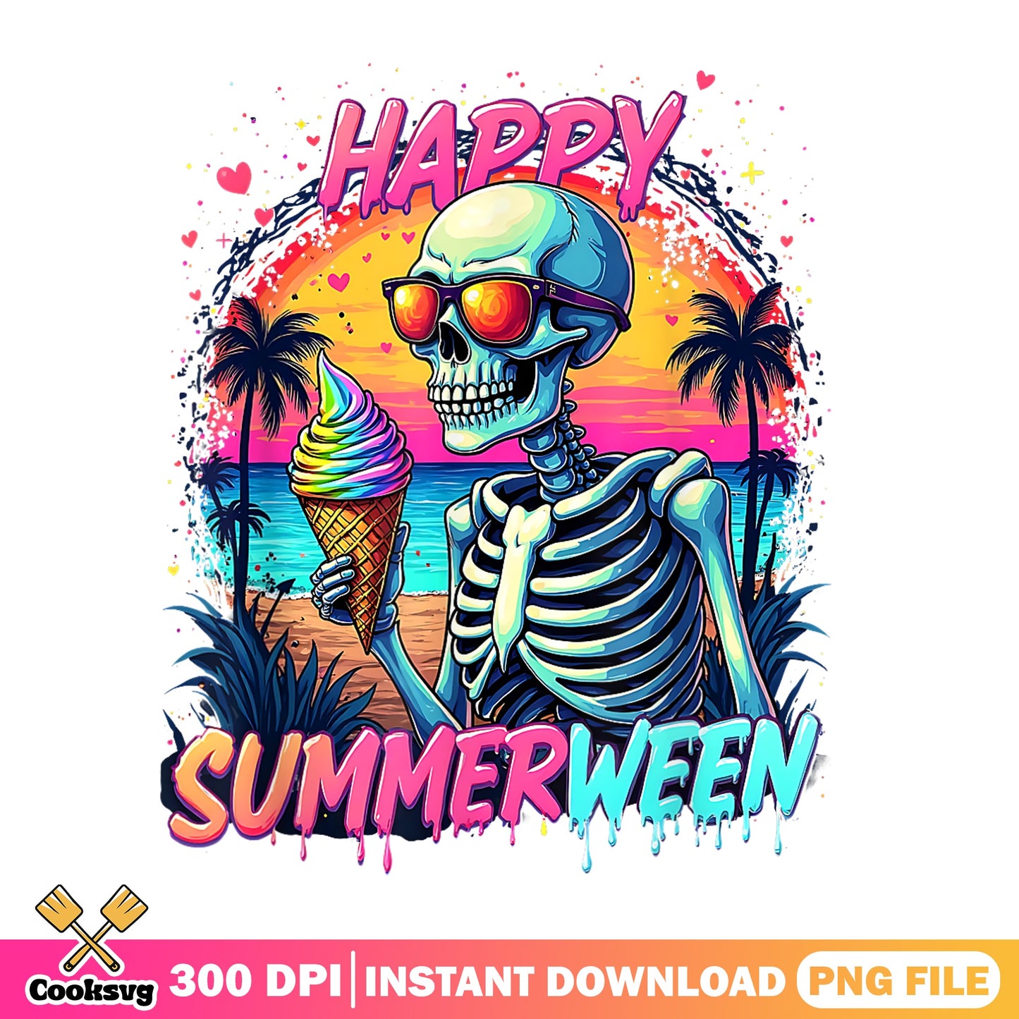 Happy Summerween Skeleton PNG, Summer Halloween PNG, Funny Skull PNG