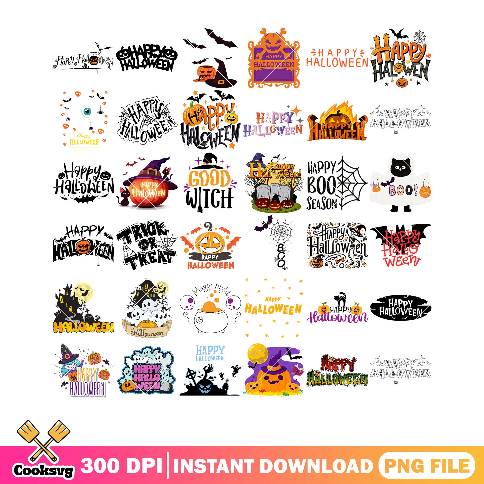 Happy boo season png bundle, full moon night png, jack o lantern png