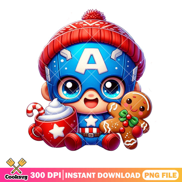 Happy captain and gingerbread png, captain america png, hot cocoa png ...