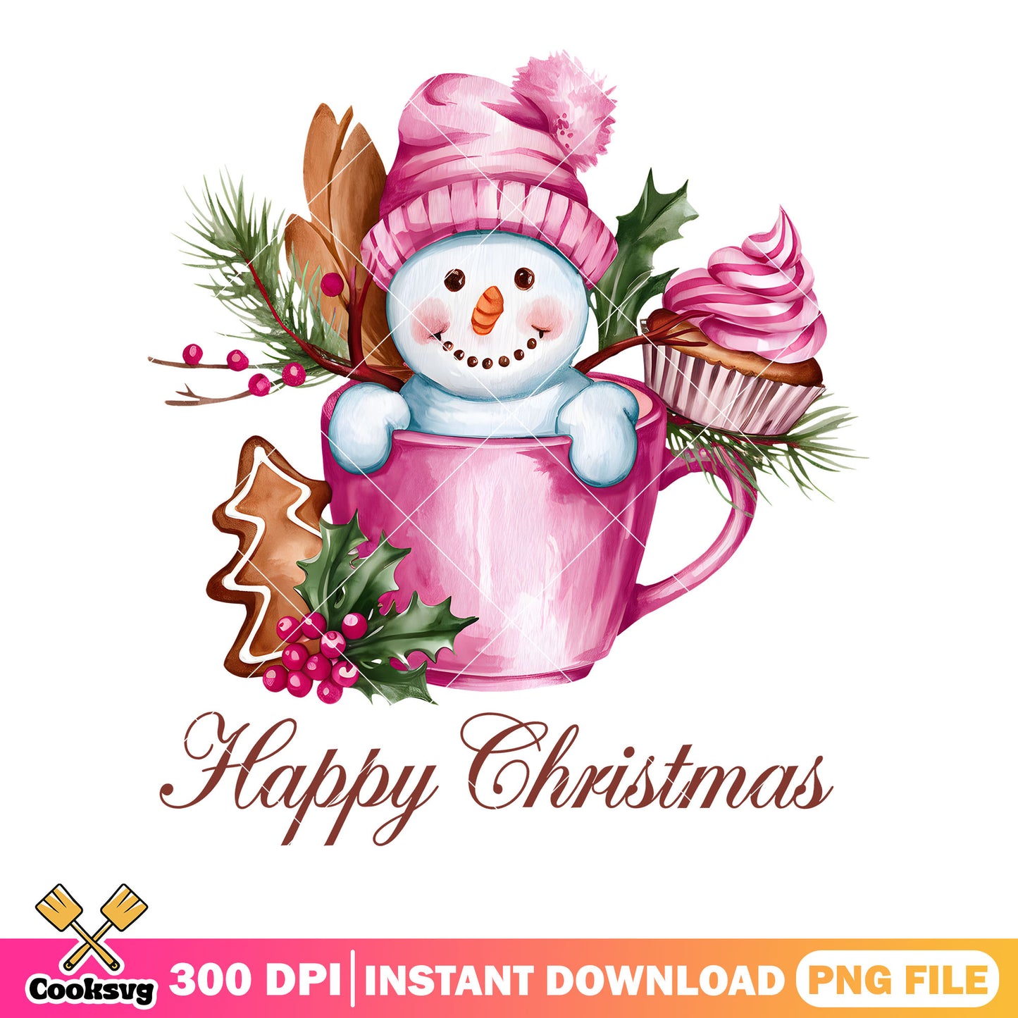 Happy christmas poster png, christmas cake png, christmas coffee png