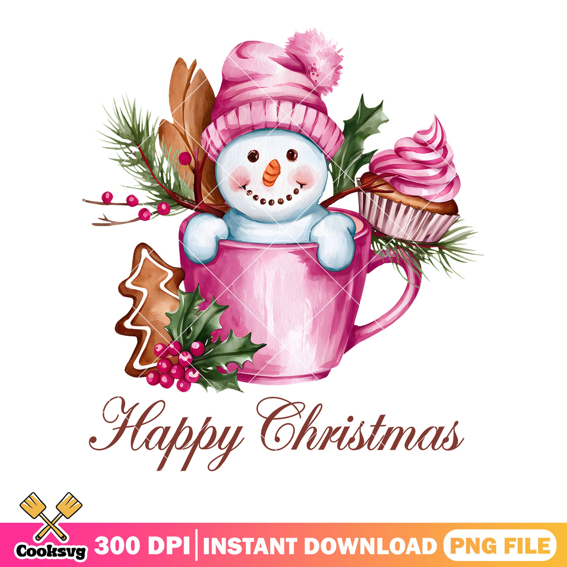 Happy christmas poster png, christmas cake png, christmas coffee png