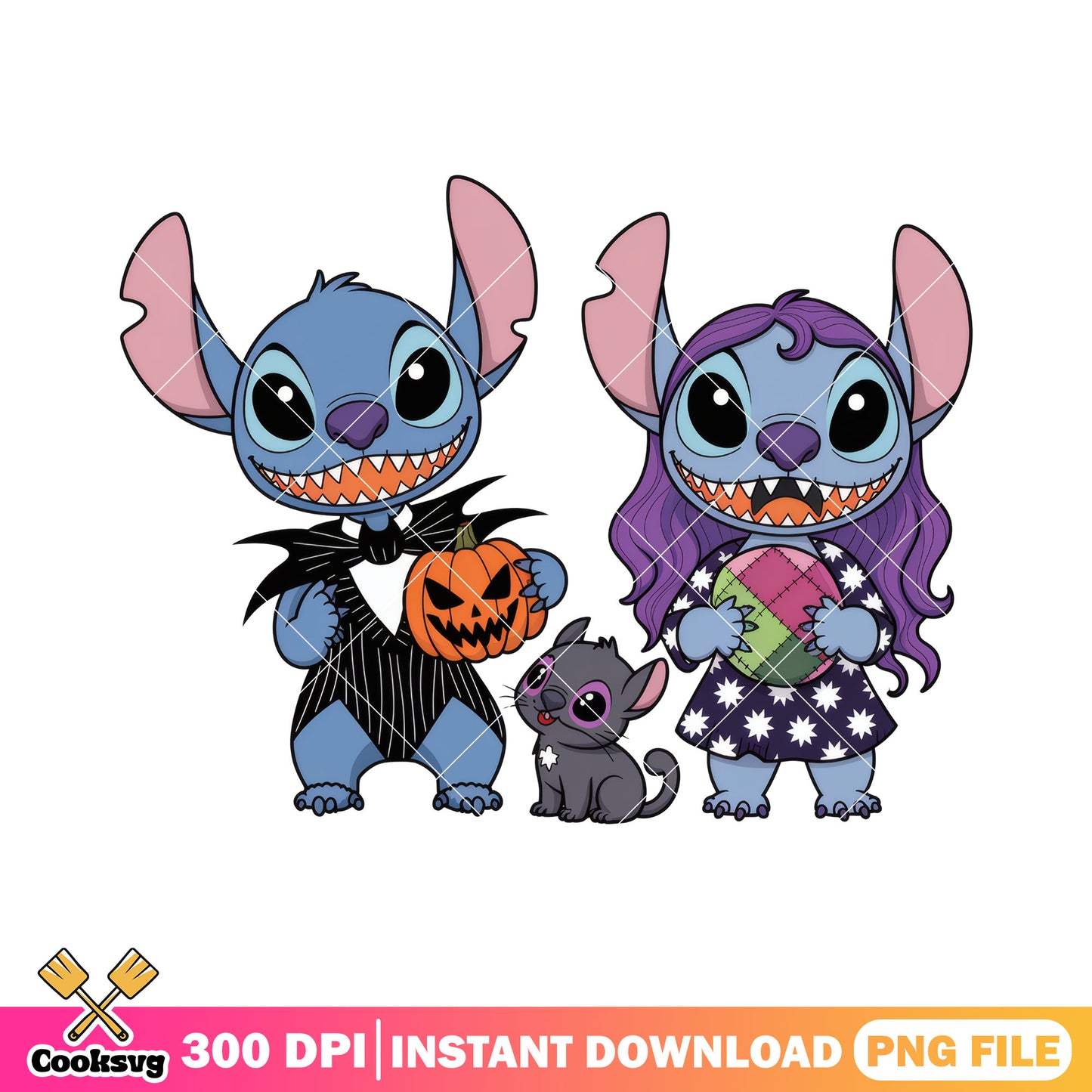 Happy couple stitch design png, halloween art png, disney world png