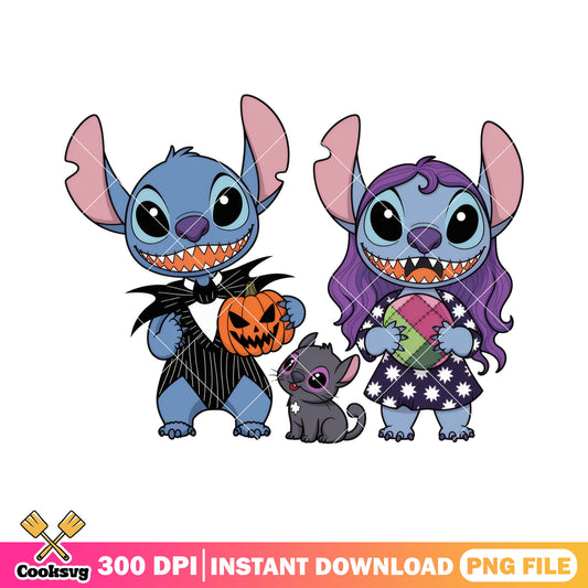 Happy couple stitch design png, halloween art png, disney world png