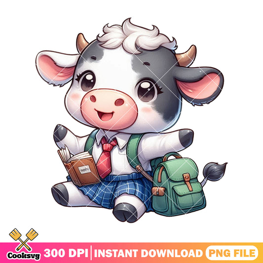 Happy cow chibi design png, cow cute png, back to school 2025 png