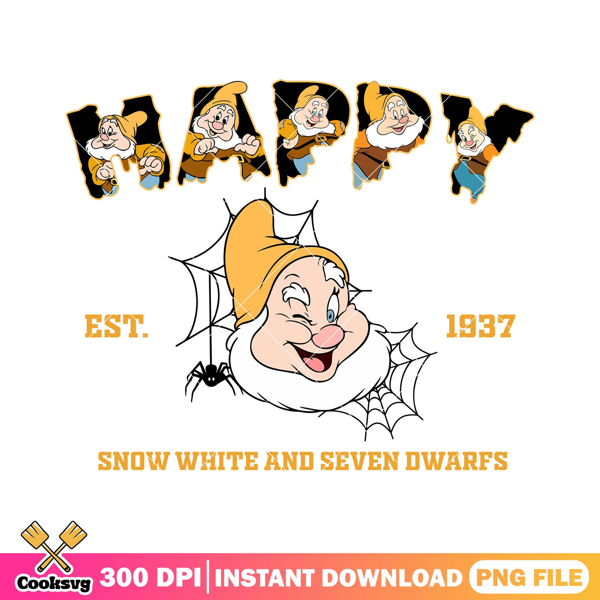 Happy est 1937 black png, happy dwarf​ png, walt disney world png