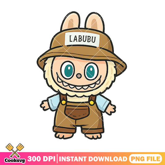 Happy farmer labubu png, labubu outfit png, labubu love png