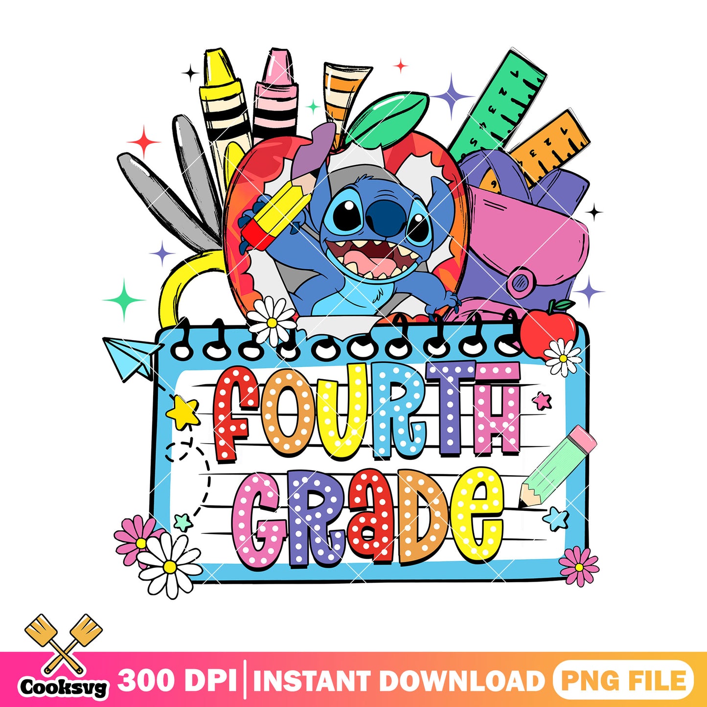 Happy fourth grade stitch png, stitch cute png, back to school idea png