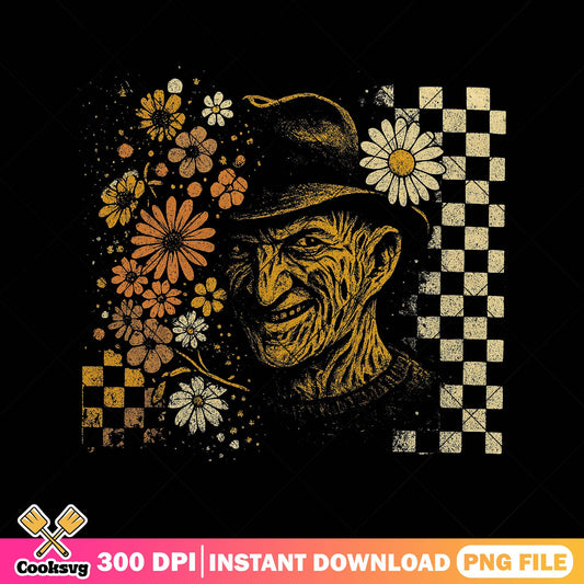 Happy freddy with flower png, freddy horror png, halloween art png