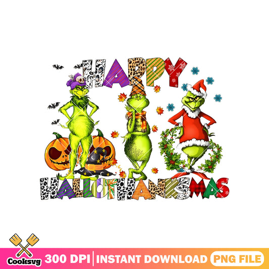 Happy hallothanksmas with grinch png, grinch christmas png