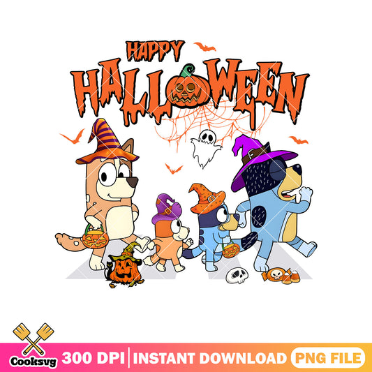 Happy halloween family bluey png, catoon bluey png, bluey halloween figures​ png