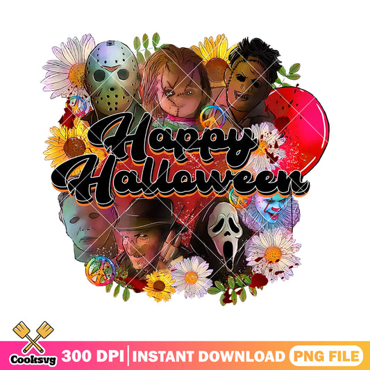 Happy halloween floral and horror face design png, halloween day png