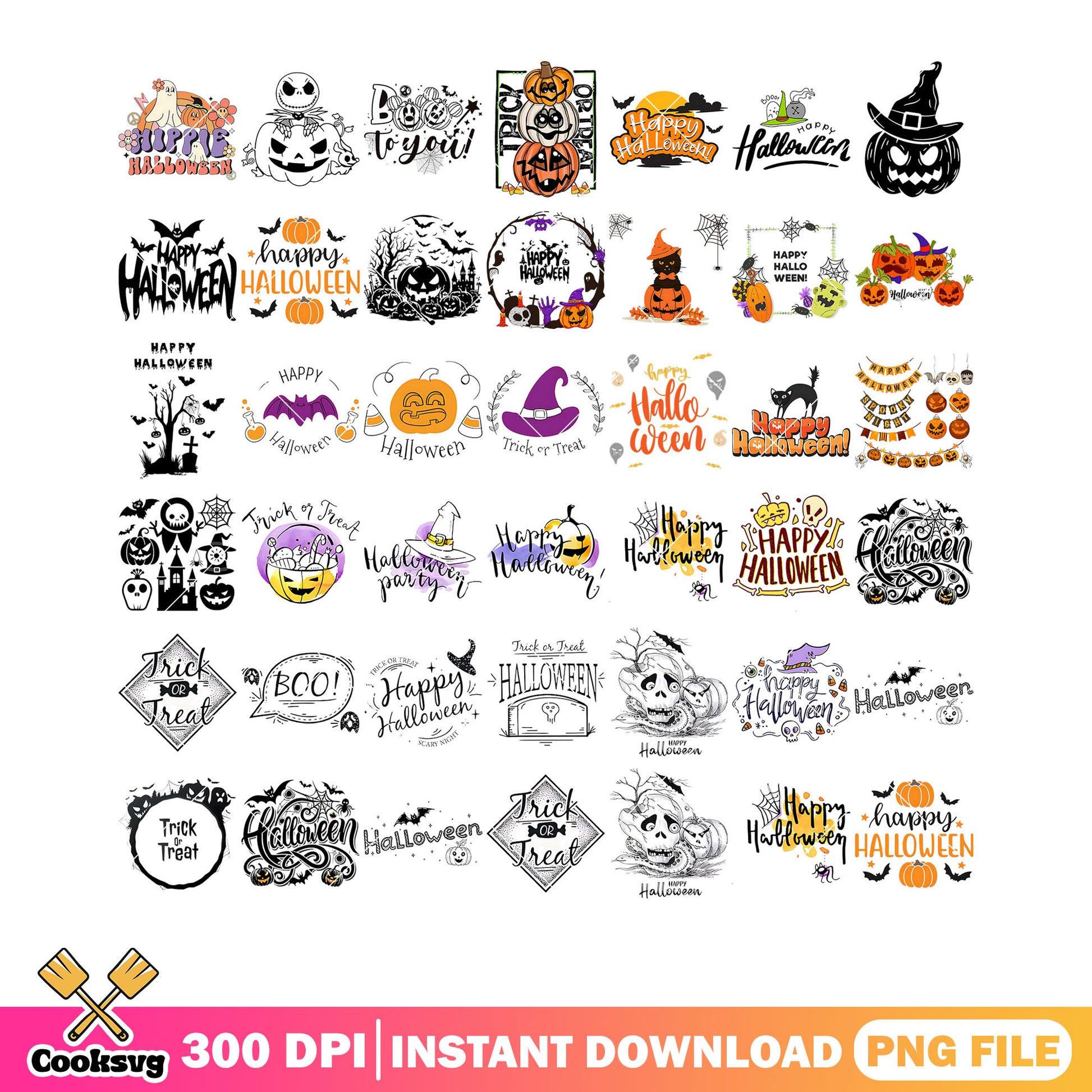 Happy halloween png bundle, wicker pumpkin png, scary bats png