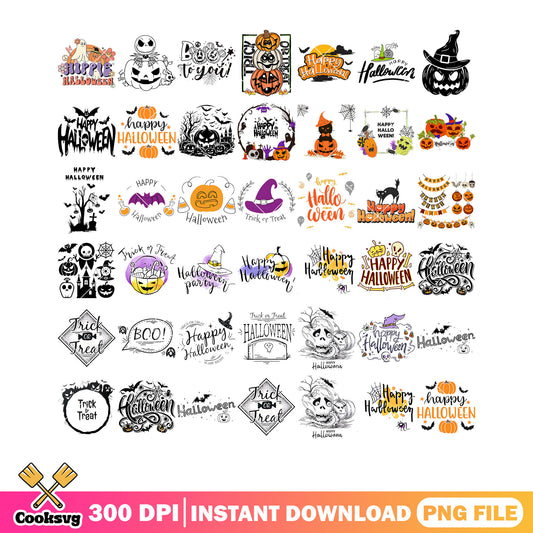 Happy halloween png bundle, wicker pumpkin png, scary bats png