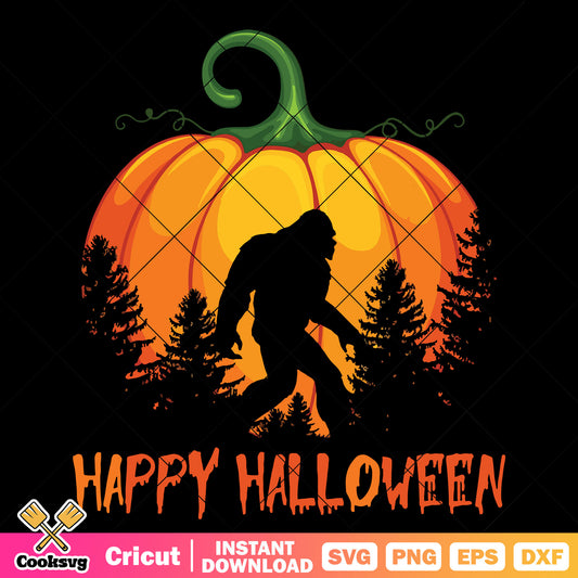 Happy halloween with bigfoot svg, bigfoot halloween​ svg