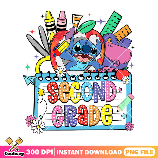 Happy second grade stitch png, disney character png, back to school png