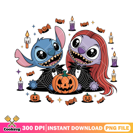 Happy stitch couple png, halloween stitch png, cartoon stitch png