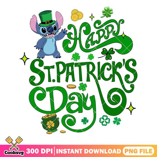 Happy st patrick day stitch png, stitch patrick day png