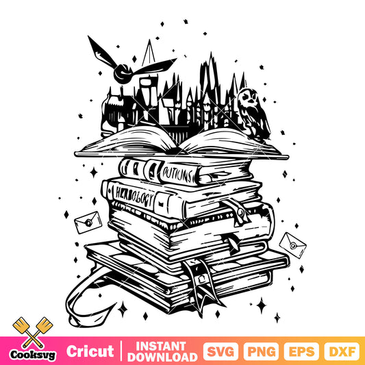 Harry potter books black white svg, harry potter books svg
