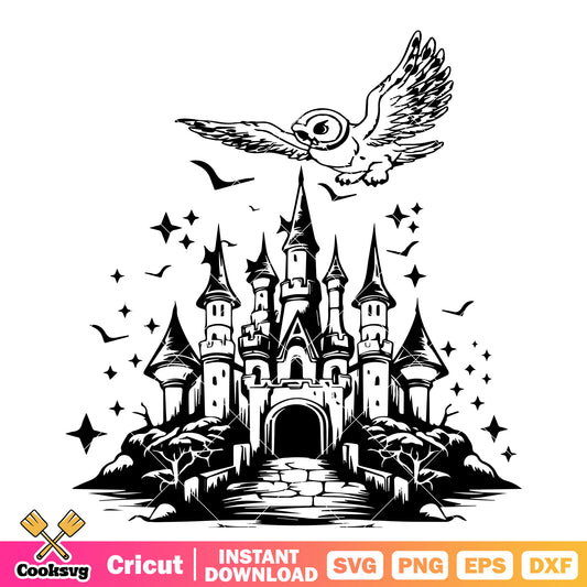 Harry potter castle and owl svg, harry potter castle​ svg
