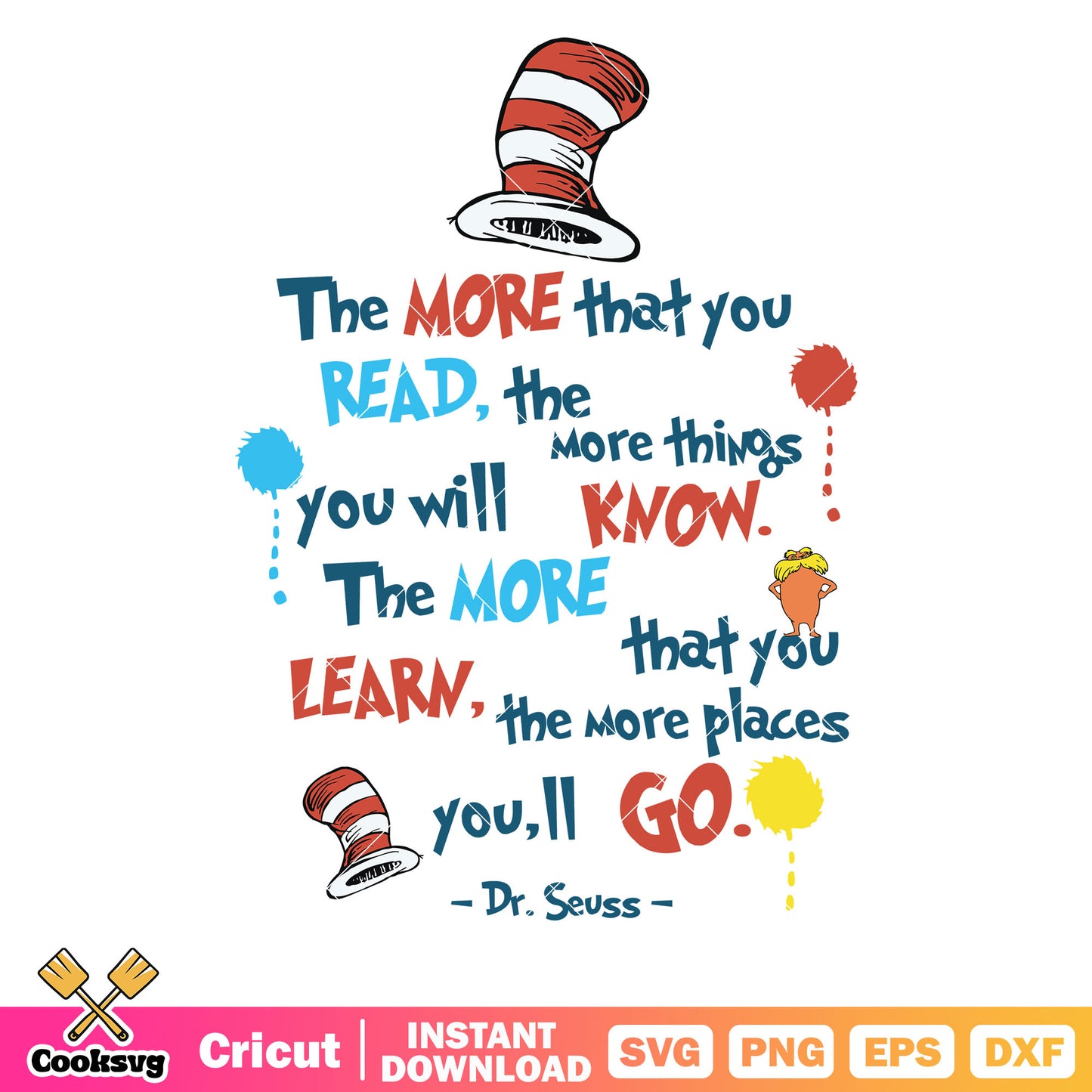 Hat dr seuss the more that you read svg, dr seuss read quotes​ svg