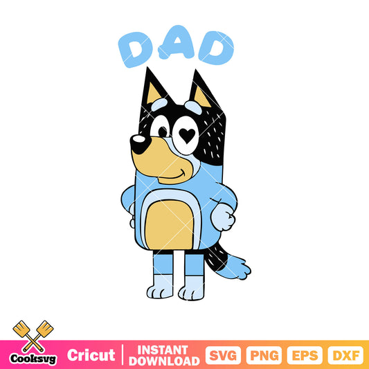 Heart eyes bluey dad bandit svg, bluey father's day​ svg, character bluey svg