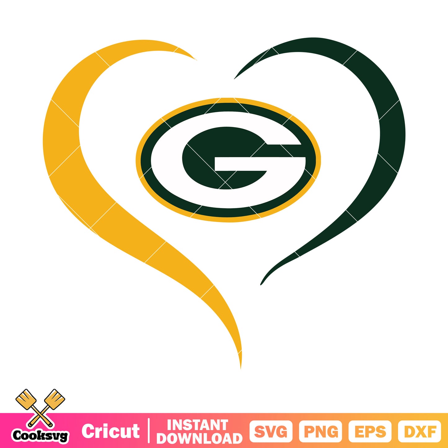 Heart icon G love svg, green bay packers svg, nfl football​ svg