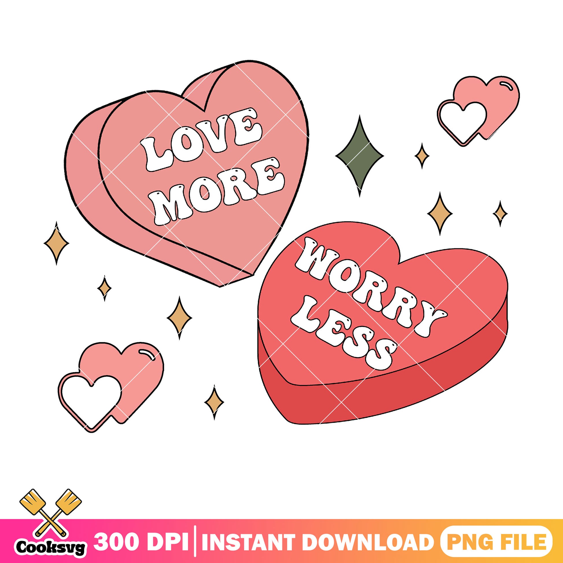 Heart love more worry less png, heart valentine png, valentine day png