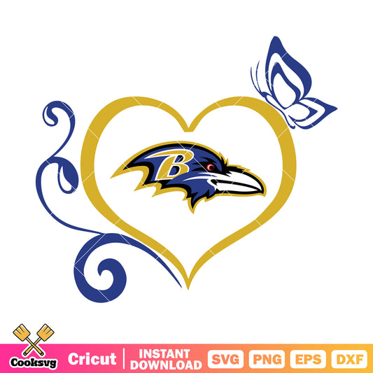 Heart shape raven butterfly svg. blue falcon svg, baltimore ravens svg