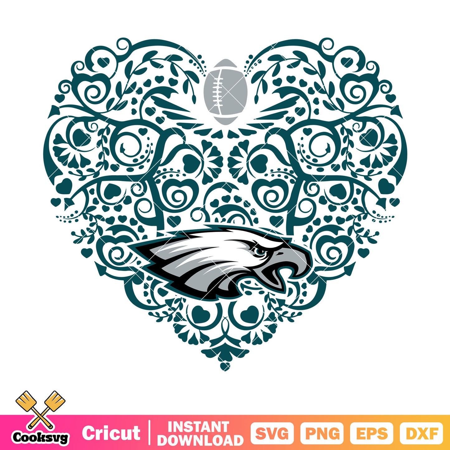Heart swirl rugby eagles svg, Philadelphia Eagles svg, nfl ball svg