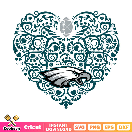 Heart swirl rugby eagles svg, Philadelphia Eagles svg, nfl ball svg