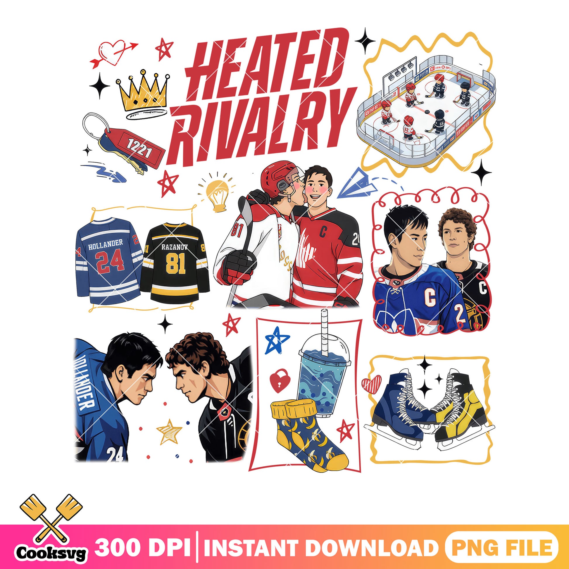Heated Rivalry Doddles png, hockey gifts png, romance hockey png