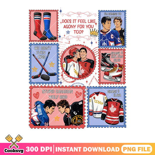 Heated Rivalry Stamps png, hockey vibes png, gay couple png