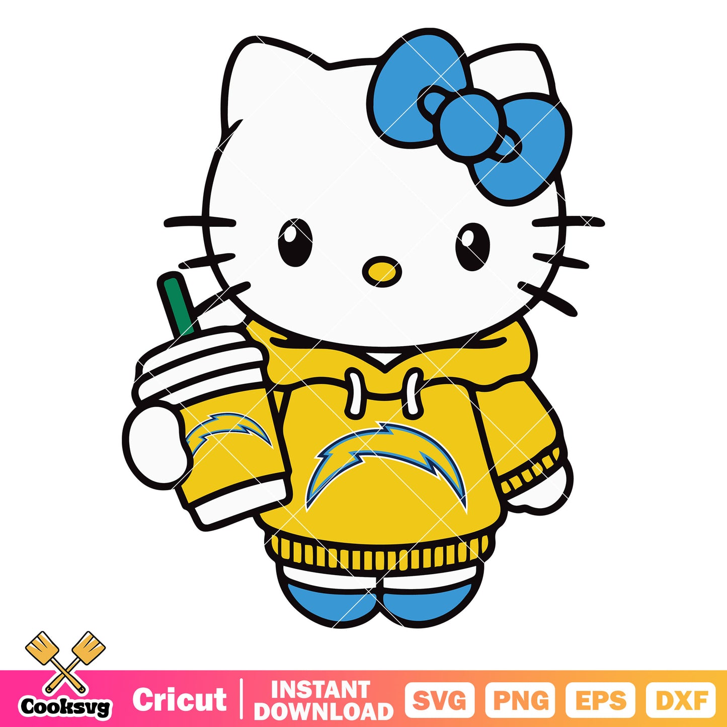 Hello Kitty los angeles chargers coffee svg, los angeles chargers​ svg