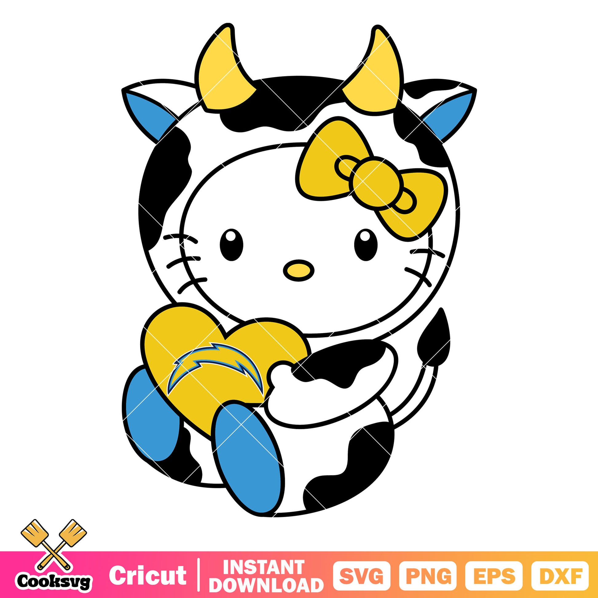 Hello Kitty los angeles chargers cow svg, los angeles chargers logo​ svg