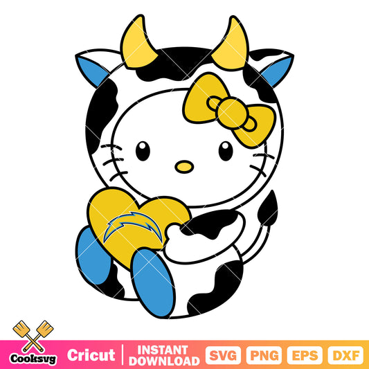 Hello Kitty los angeles chargers cow svg, los angeles chargers logo​ svg